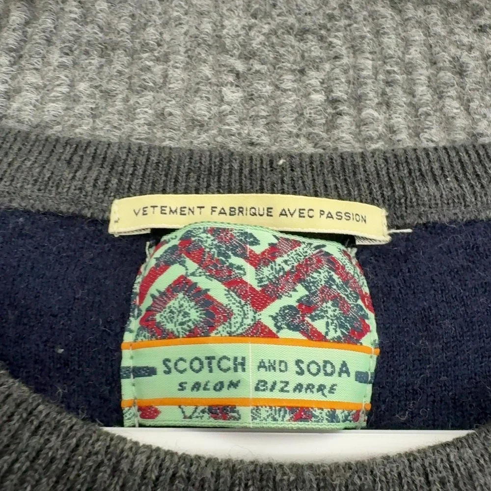 Scotch and Soda Sweater Men L Blue Grey Merino Wool Argyle Crewneck Preppy Style